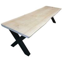 lange eettafel met boomstamblad
