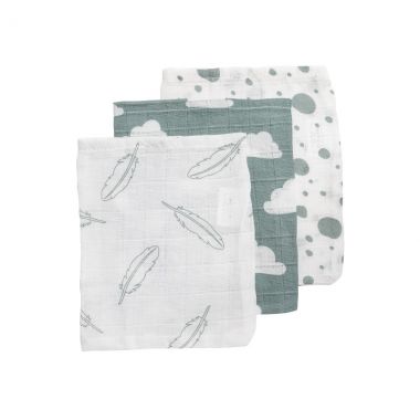 Hydrofiel Feathers-Clouds-Dots jade/wit Meyco