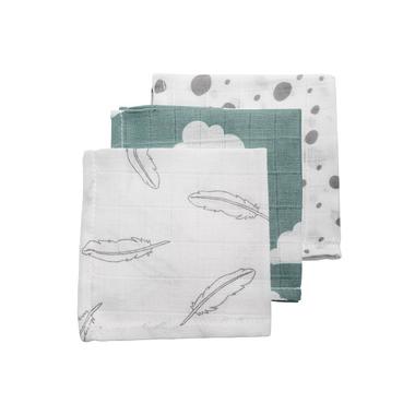 Hydrofiele monddoekjes Feathers-Clouds-Dots grijs/jade/wit Meyco
