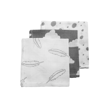 Hydrofiele monddoekjes Feathers-Clouds-Dots grijs/wit Meyco